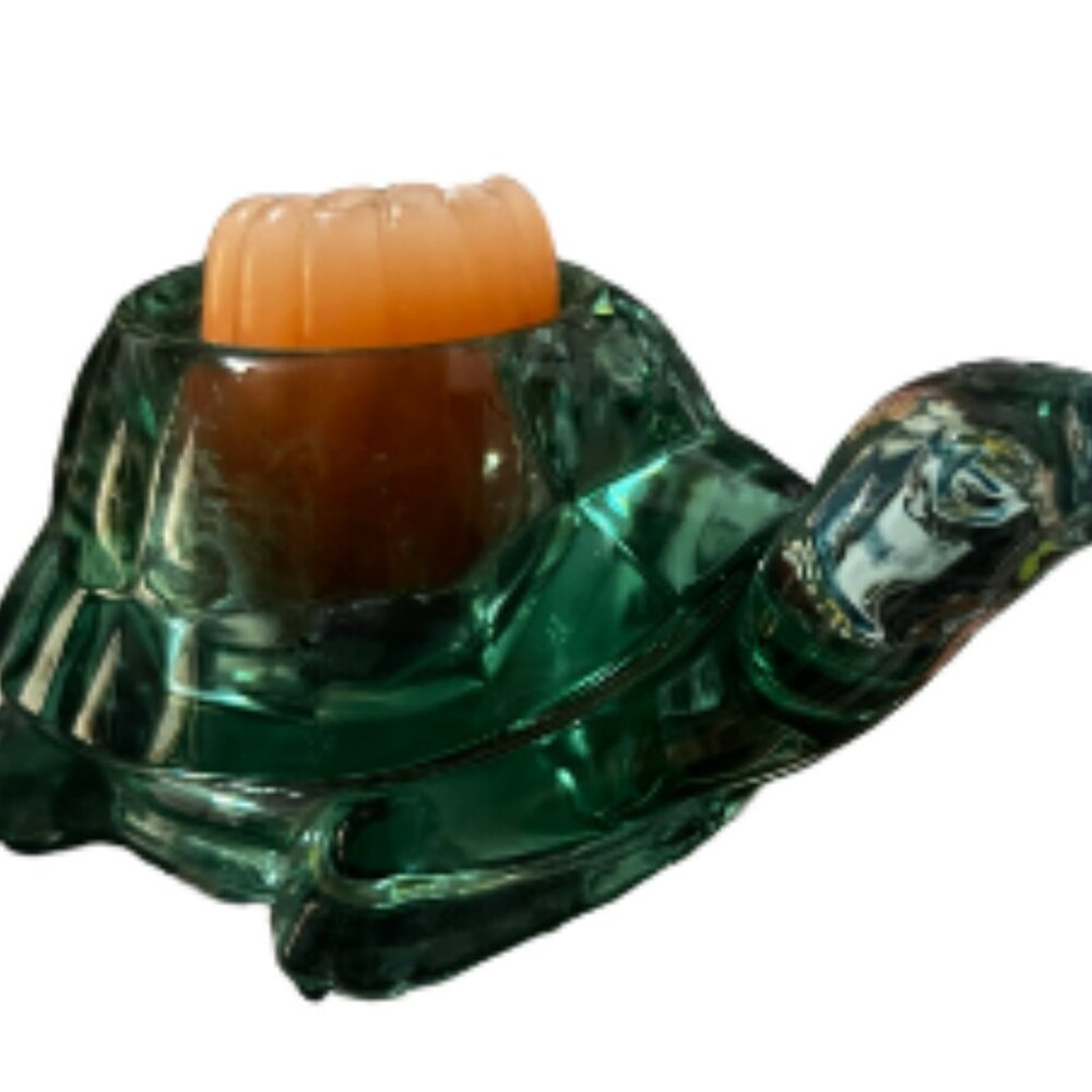 Vintage Indiana Glass Spanish Green‎ Turtle Votive Candle Holder Made USA